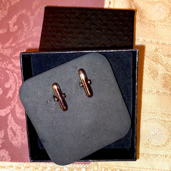 FOSSIL CUFFLINKS, Stylish & Classy Silver & Black Rectangular, NWT! - Picture 4 of 13
